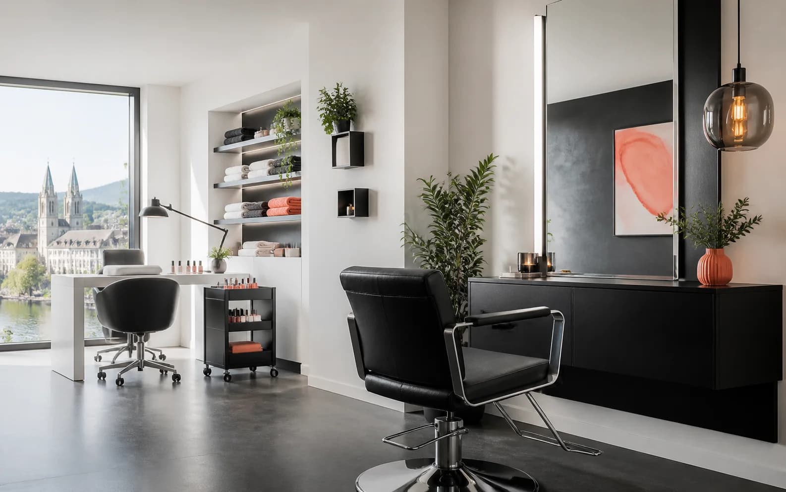 Fiktives modernes Beauty-Studio ohne Personen oder Markenlogos